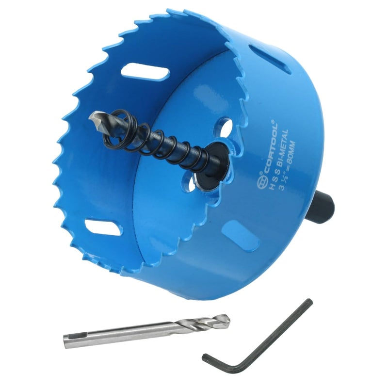 Cortool 3-1/8 Inch Hole Saw with Arbor for Metal and Wood Cutting, Bi-Metal Hole Cutter, 3-1/8" Hole Saw Kit for Drywall, Wood, PVC Boards, Fiberglass and Vent Pipes - Image 1
